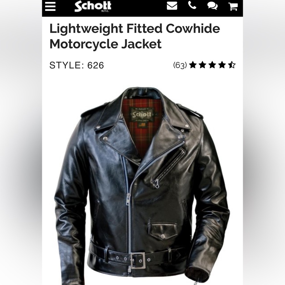 Schott lightweight fitted cowhide motorcycle jacket (style 626)